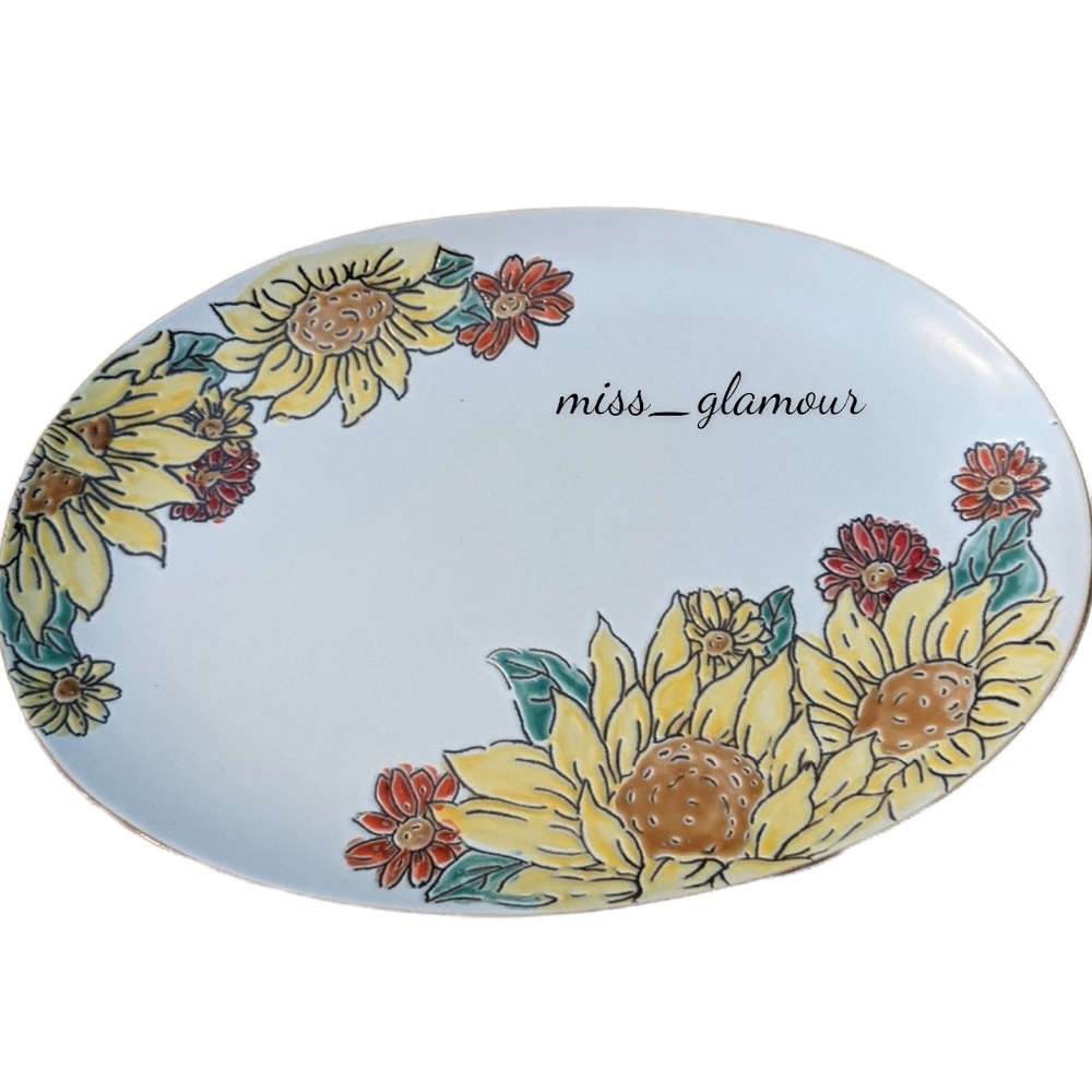 InHomeStylez Brandywine Sunflower Floral Gilded Embossed Serving Platter New